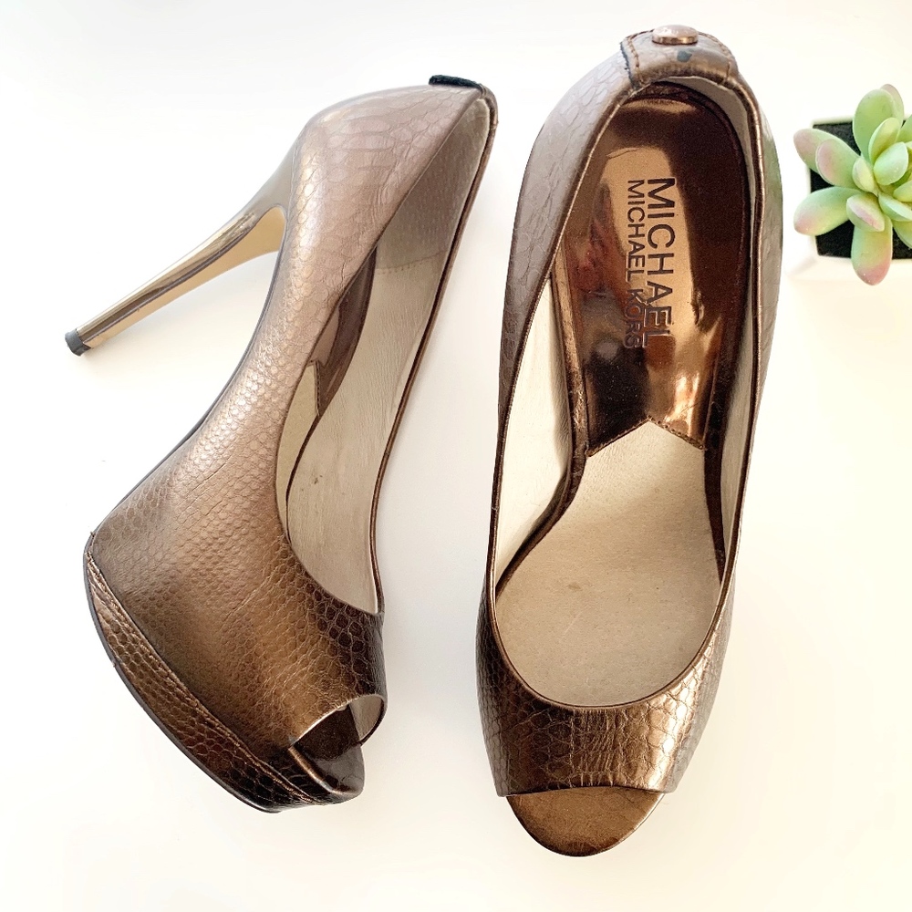 SOLD*Michael Kors • Bronze Platform Peep-Toe Heels